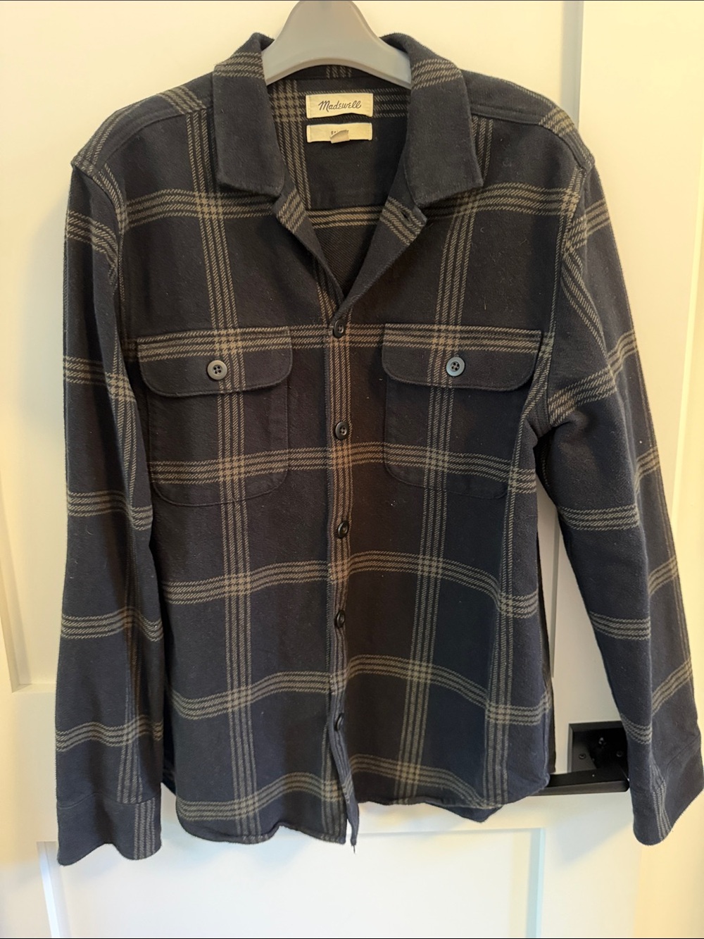 Madewell Navy Plaid Button-Front Shirt Jacket